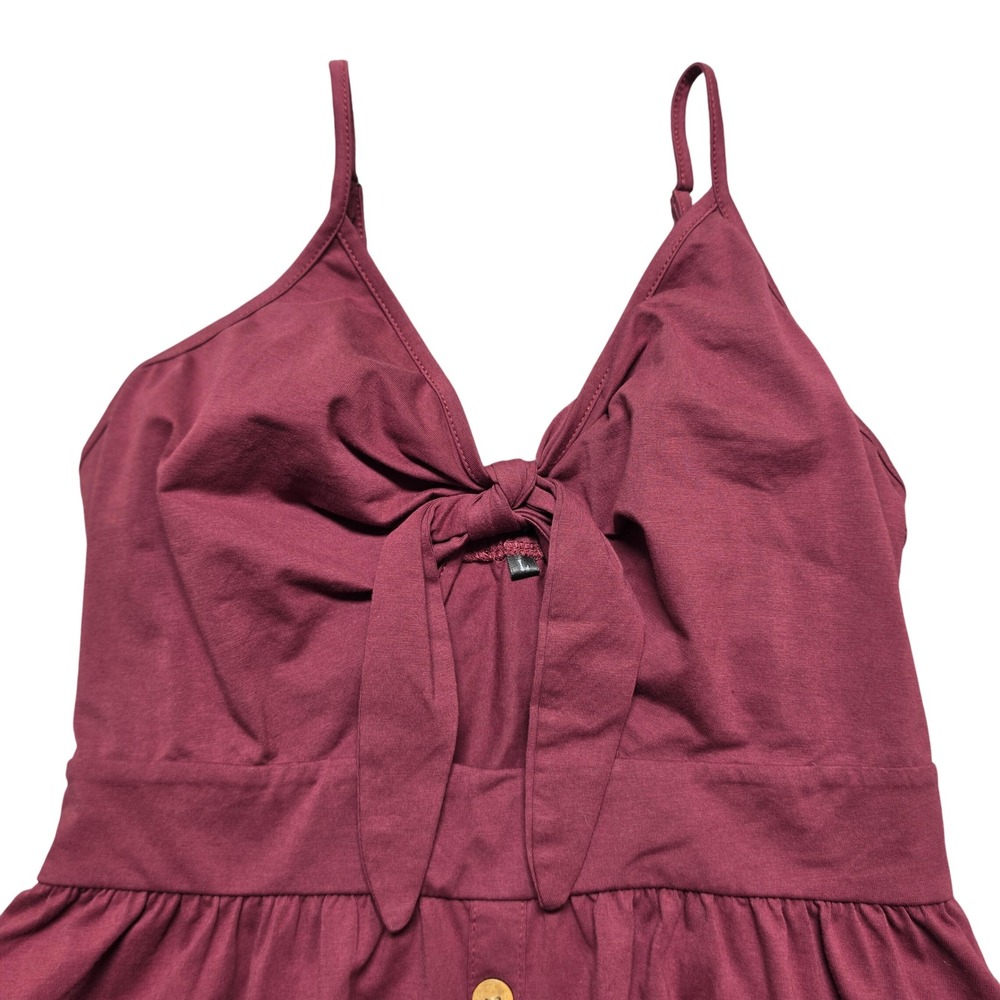 Cottagecore Boho Sundress Tie Front Button Detail Midi Womens Large Burgundy - Picture 8 of 13